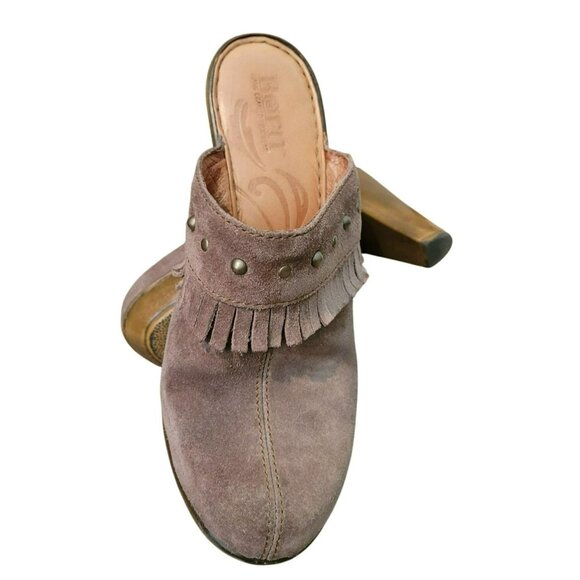 Born Platform Slides Hand Crafted Footwear Leather Taupe Womans Size 7 JH699 - Picture 3 of 5